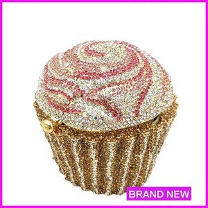 Sparkling Rhinestone Cupcake Clutch Evening Bag with Removable Chain